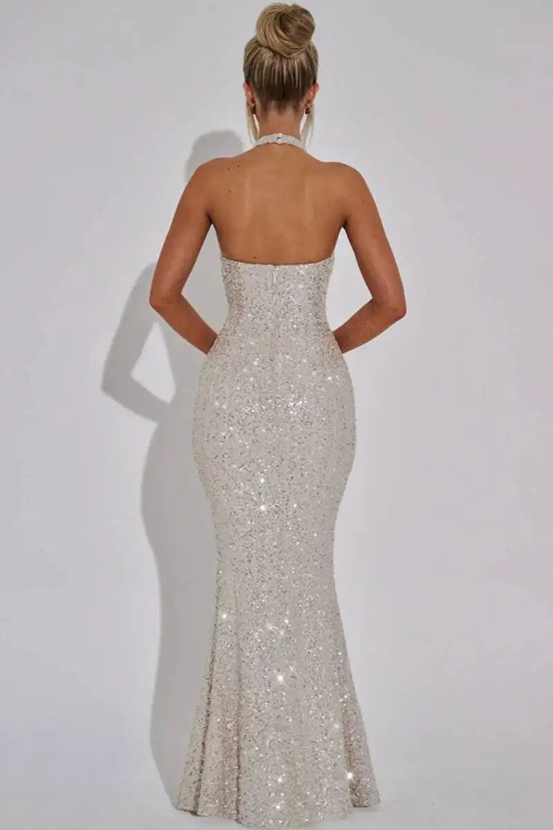 Giyu Sexy Sequined Mesh Diamond Club Evening Party Dresses Women 2025 Summer Autumn Sleeveless Backless Bodycon Maxi Long Dress