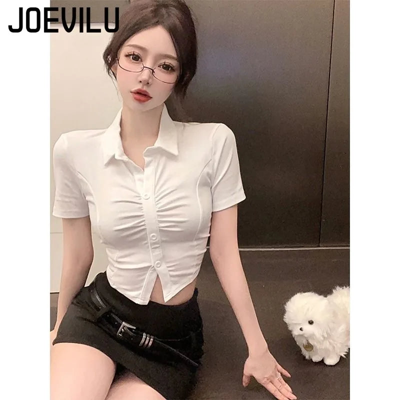 Women's Sexy Polo Shirt  Button Lapel Short Sleeve T-Shirt Summer Slim Waisted Neckline Tops Trendy Transparent Fashion Tops