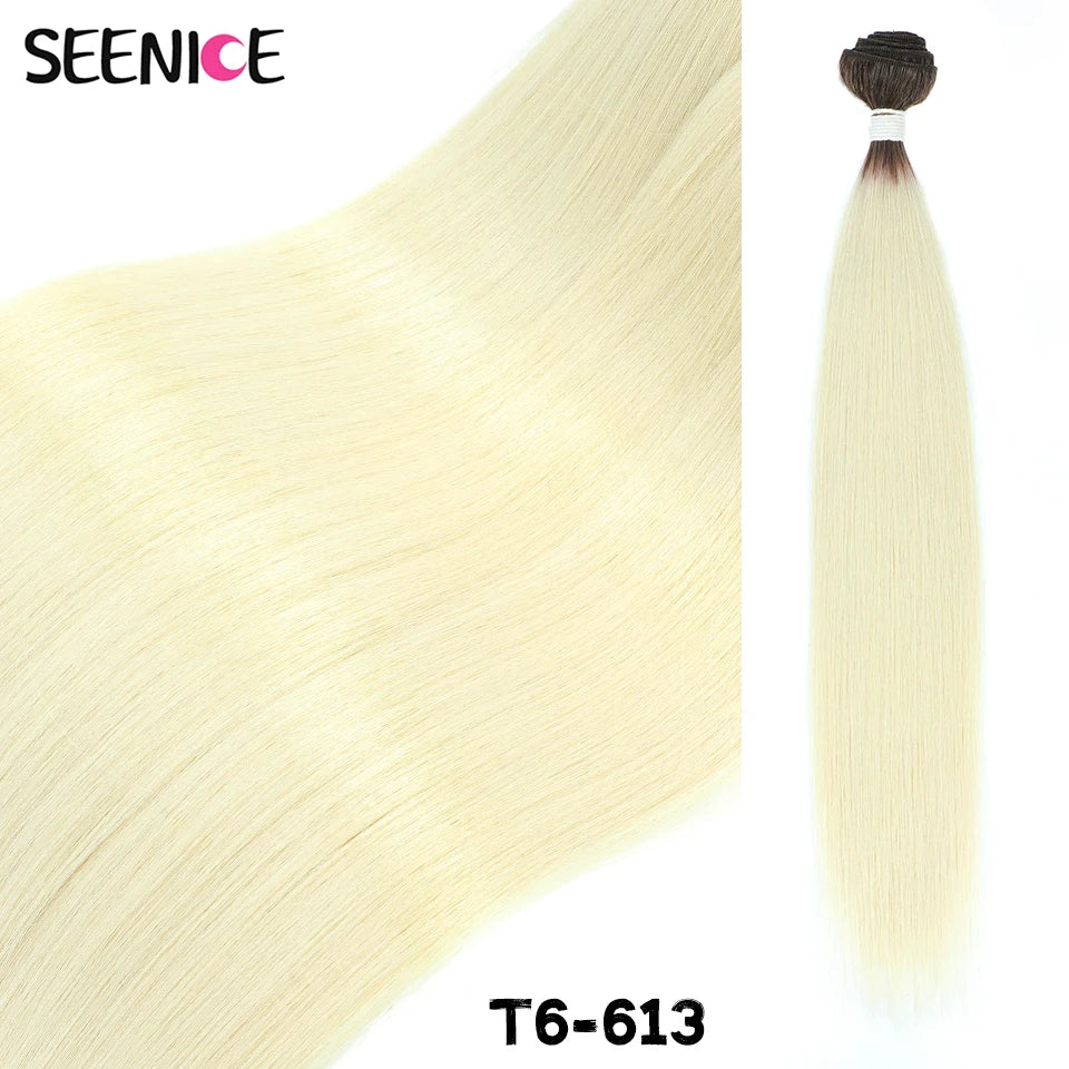 Bone Straight Hair Extensions Ombre Blonde Fake Hair Bundles Super Long Hair Synthetic 22-40 Inch Straight Hair Full to End