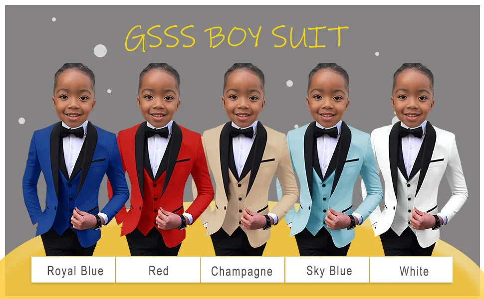 Boys Suit Wedding Tuxedo 3 Piece Shawl Collar Jacket Pants Vest Child Formal Blazer Set Slim Fit Outfit costume garcon mariage