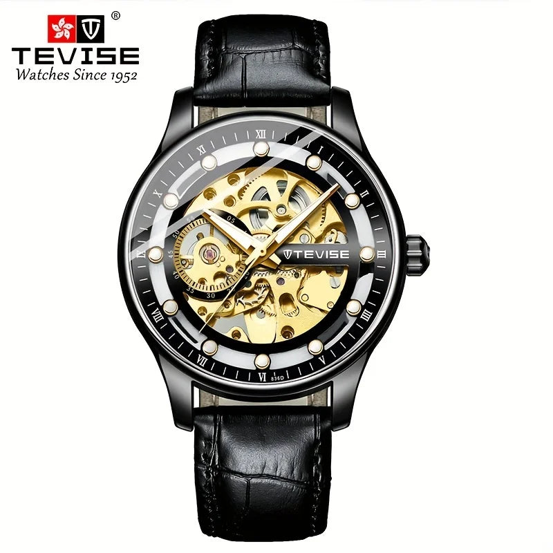 TEVISE Automatic Mechanical Watch for Men Waterproof Fashion Skeleton Casual Wristwatch Luminous Glow in Dark Gift for Men