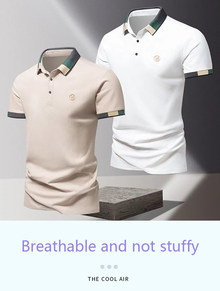 POLO shirt men's summer fashion ice silk quick drying short sleeved T-shirt solid color loose casual business collar top