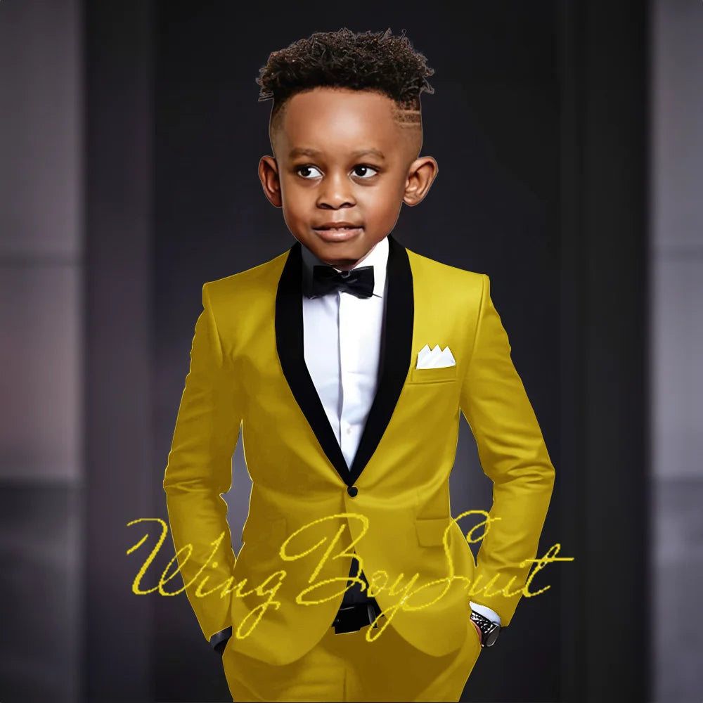 Boys Suits 2 Piece Classic Fleece Collar Wedding Tuxedo Formal Slim Fit Kids Jackets Pants 2-16 Years Tailored Clothes