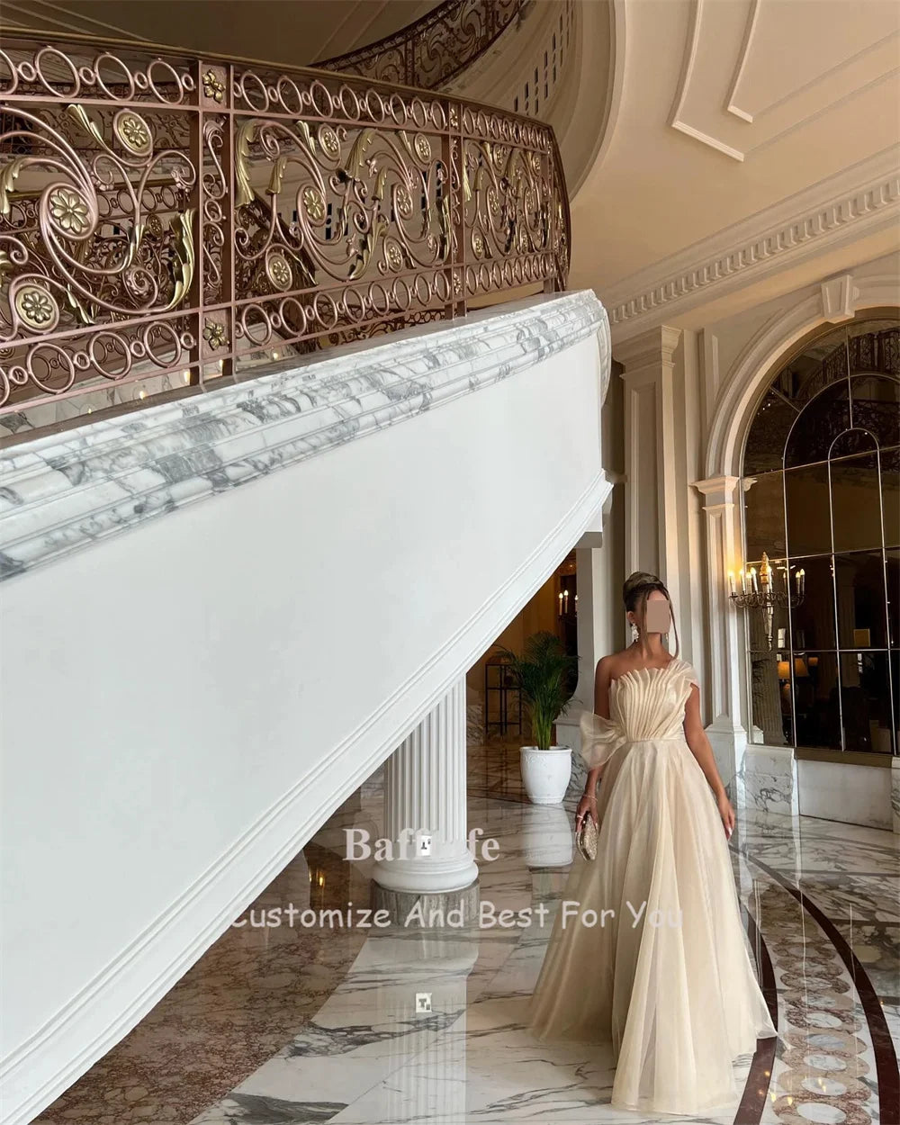 Sansa Luxury A-Line Champagne Organza Eveing Dress Floor-Length Off the Shoulder Wedding Dresses Draped vestidos de fiesta 2024
