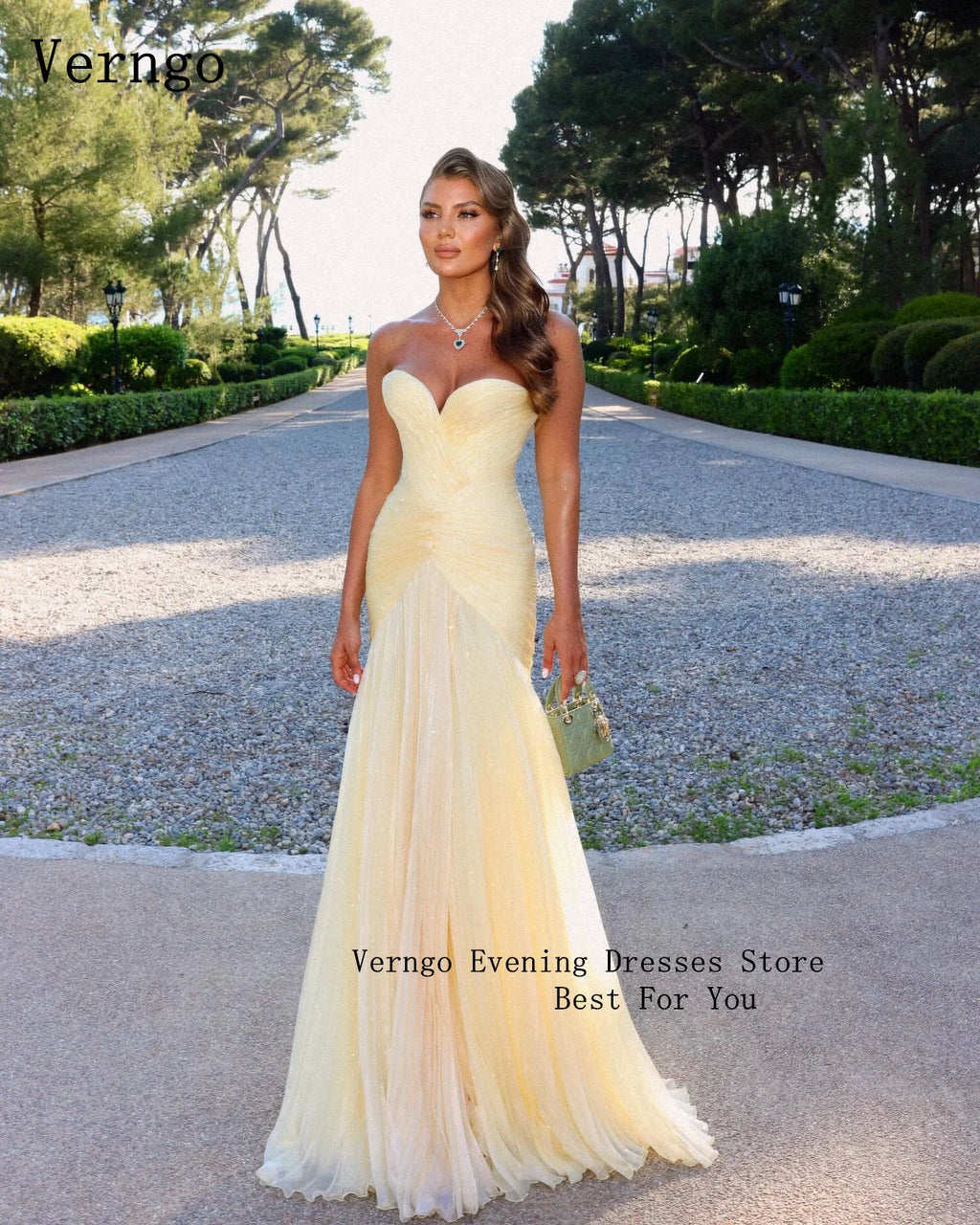 Verngo Light Yellow Shiny Chiffon Prom Gowns Sweetheart A Line Evening Dresses Women Elegant Formal Occasion Dress Customized
