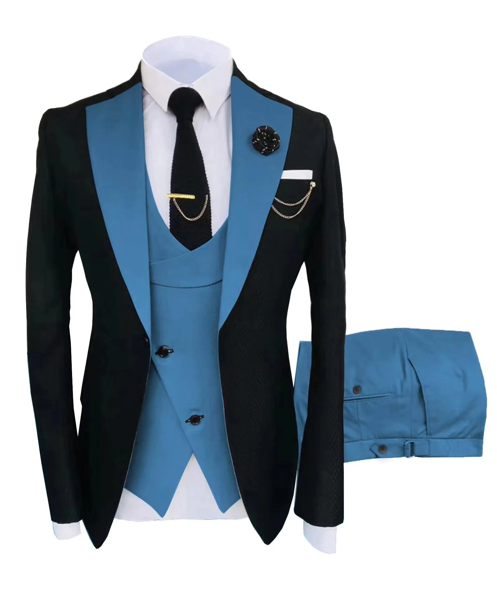 Men's Suit for Wedding 3 Pieces Blazer Vest and Pants Set Fitted Tuxedo for Groomsmen Adult Costume Summer Beach Wedding Parties