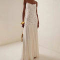 Stereo Flower Slip Dress Patchwork Chiffon Solid Color Rose Halter Robes Waist Cinching Suspender Women Pleated Long Dresses