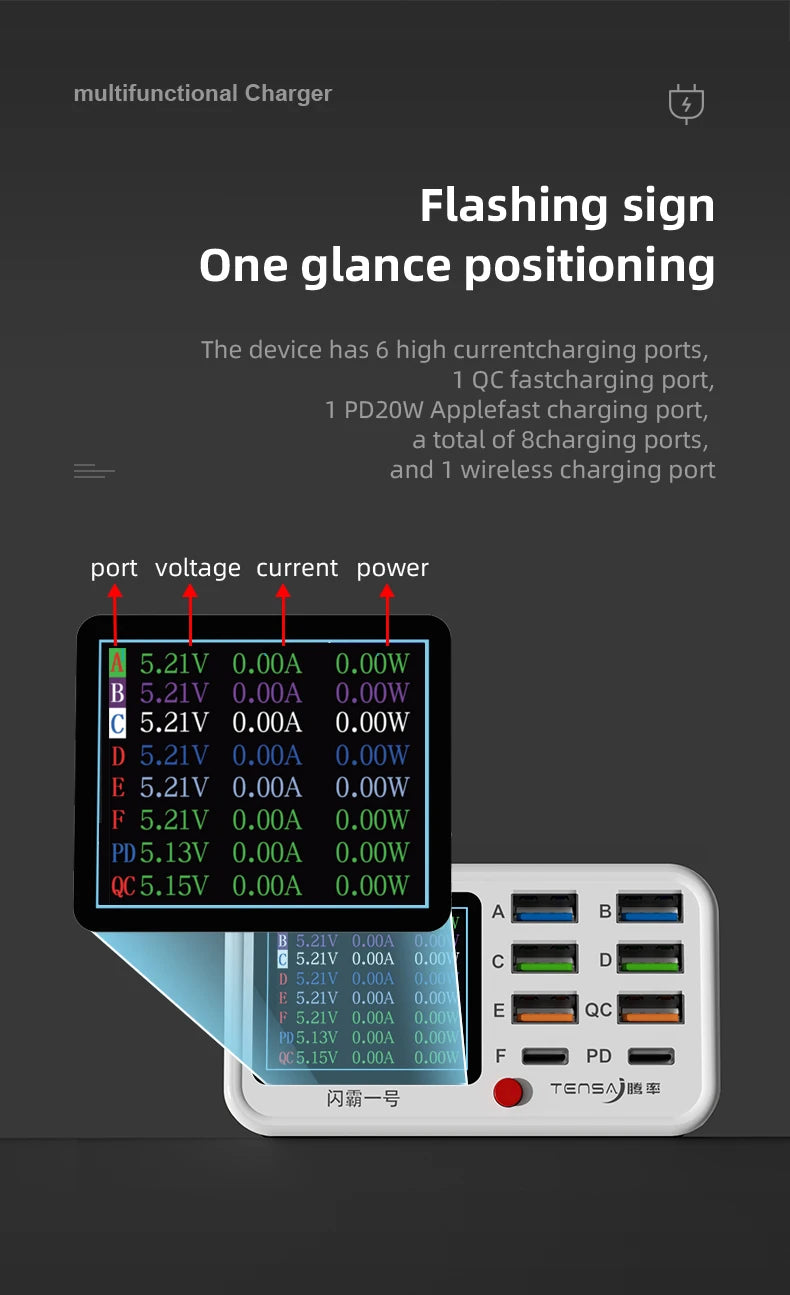 Multifunction 8-port Charger for Mobile Phonewith Short Circuit Repair Function Smart Wireless Fast Charging Tool