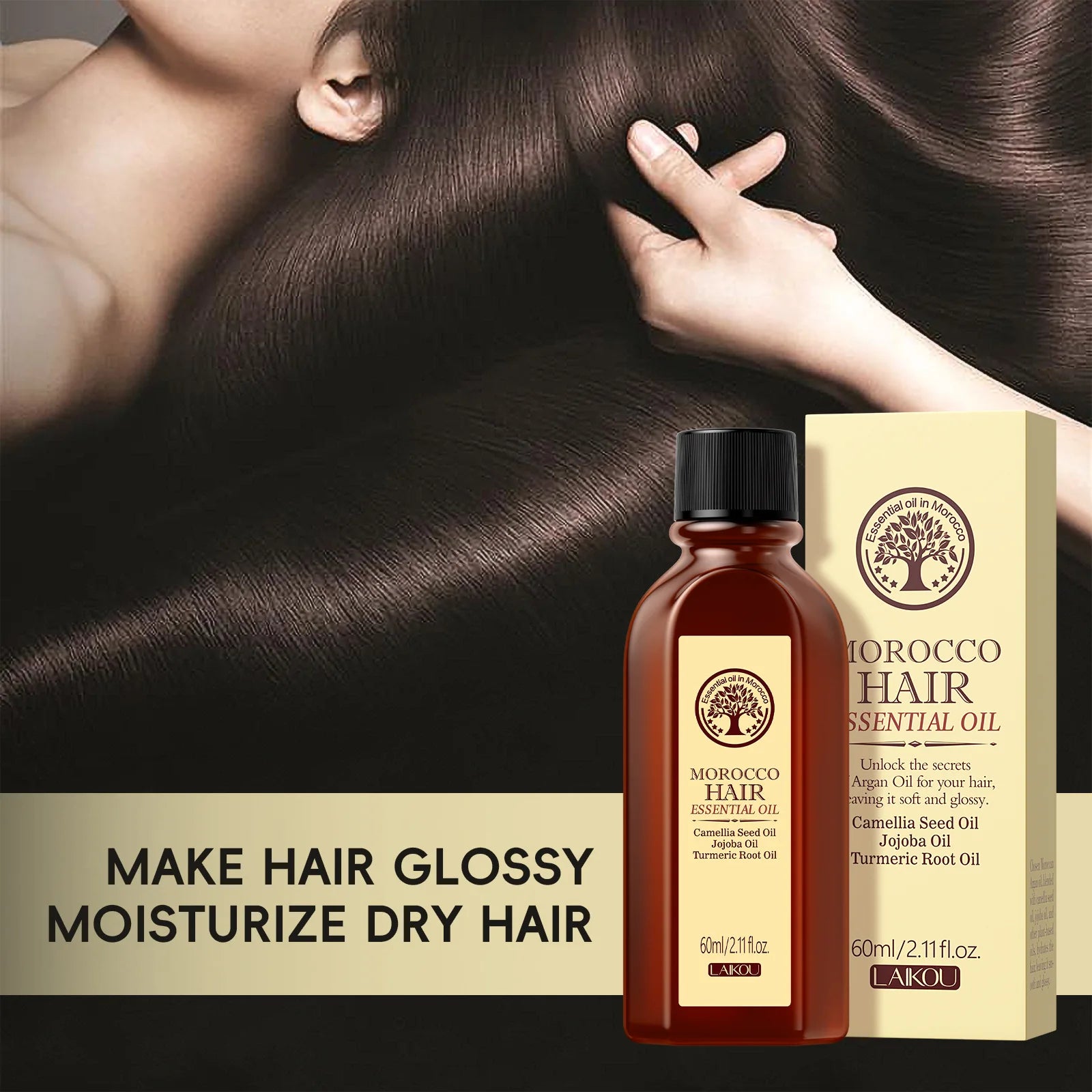 LAIKOU Morocco Hair Essential Argan Essence Oil Moisturizer Brightening Smooth Nourishing Repair Dry Damaged Hair 60ml
