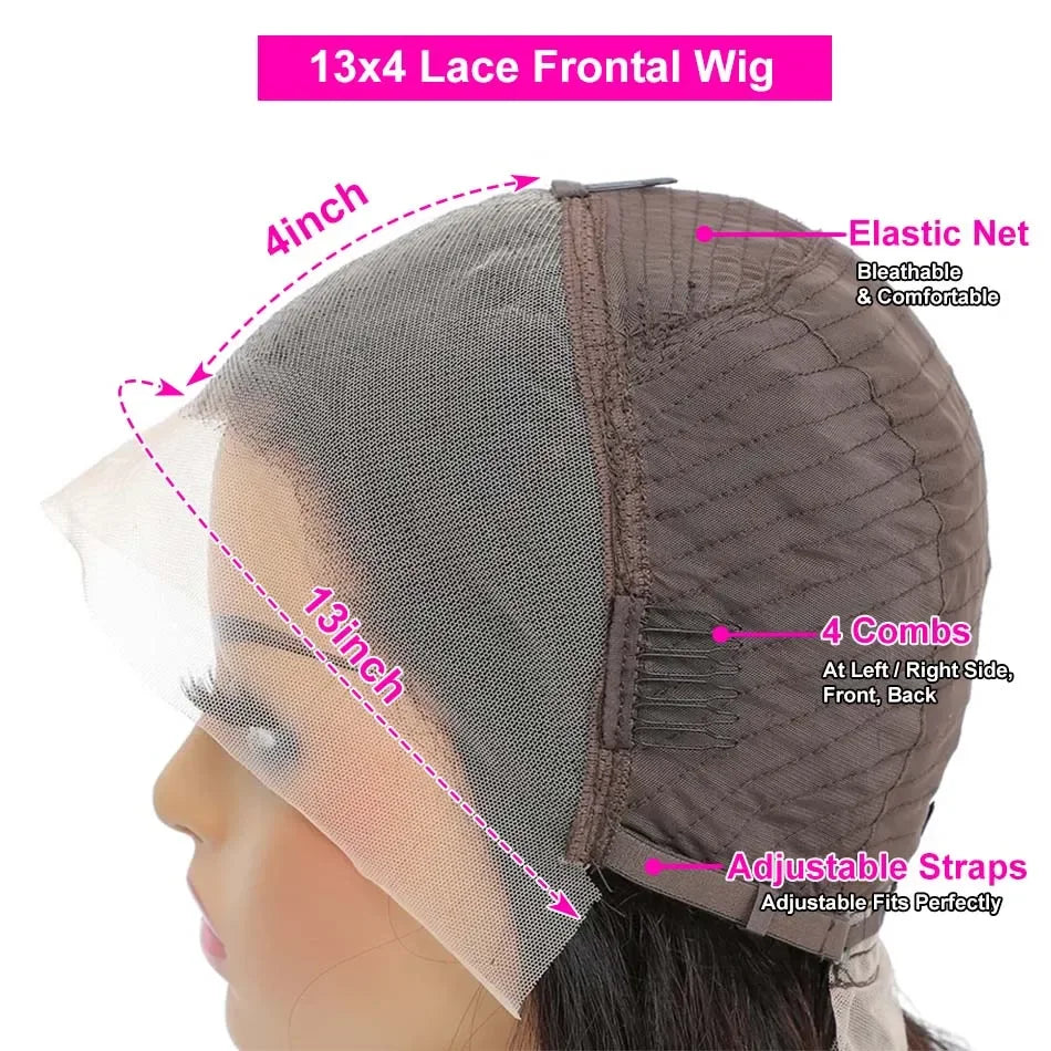 Bone Straight Bob Wig Human Hair 13x4 Lace Wigs Transparent Lace Human Hair Short Wig Pre Plucked 200% Density For Women