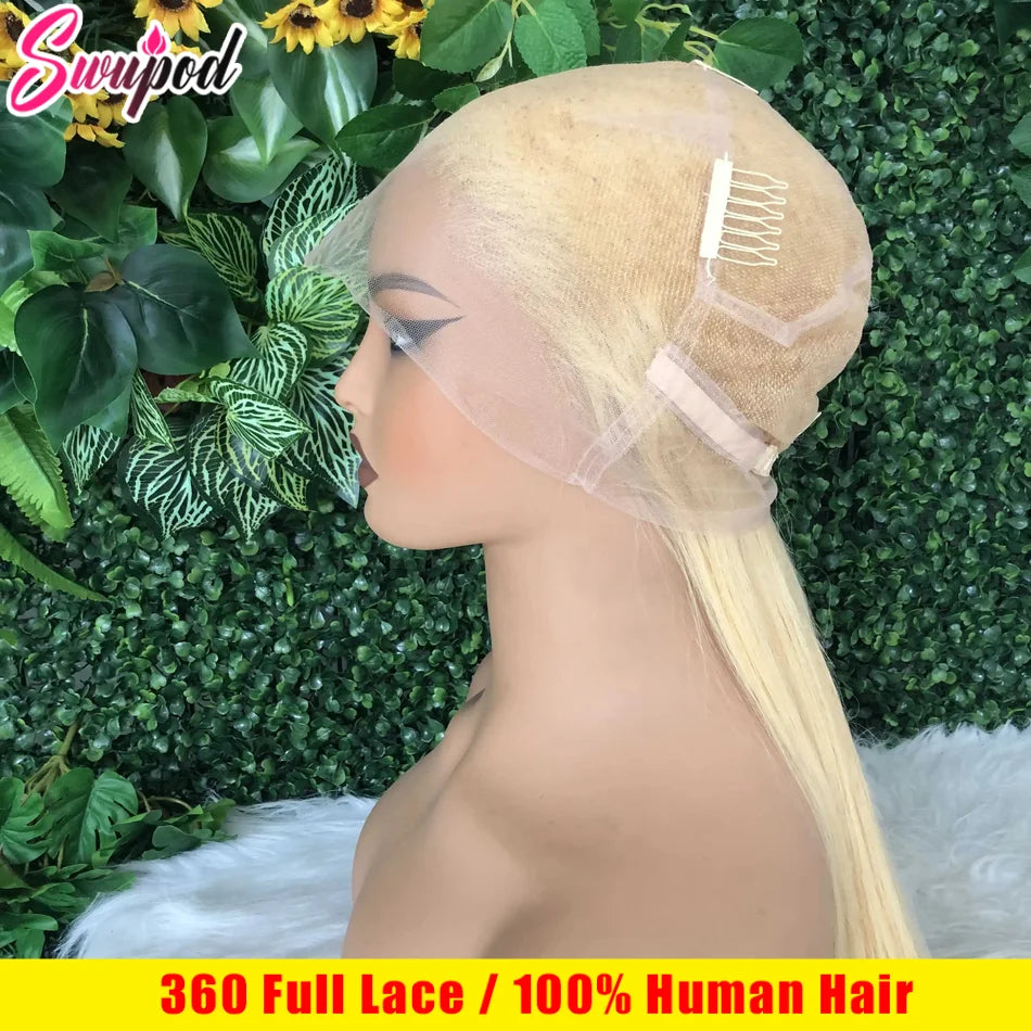 Bone Straight 613 Honey Blonde Hd Full Lace Frontal Human Hair Wigs Brazilian 200% Density 360 Full Lace Wig 100% Human Hair Wig