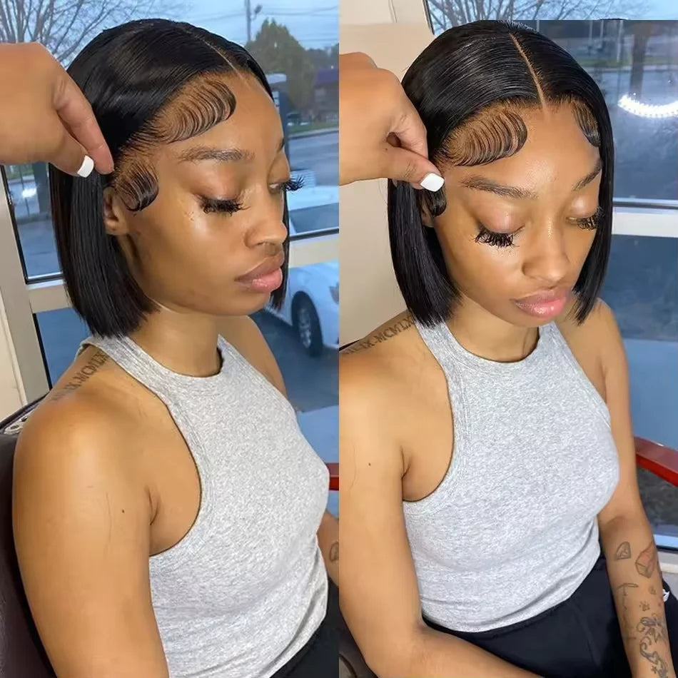 Bone Straight Bob Wig Human Hair 13x4 Lace Wigs Transparent Lace Human Hair Short Wig Pre Plucked 200% Density For Women