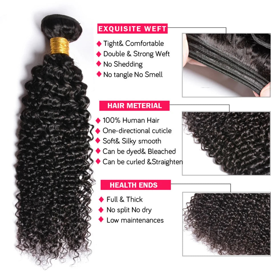 15A Brazilian Virgin Human Hair Kinky Curly Bundles With Frontal Ocean Water Wave Bundles With Frontal Bundles With Lace Closure