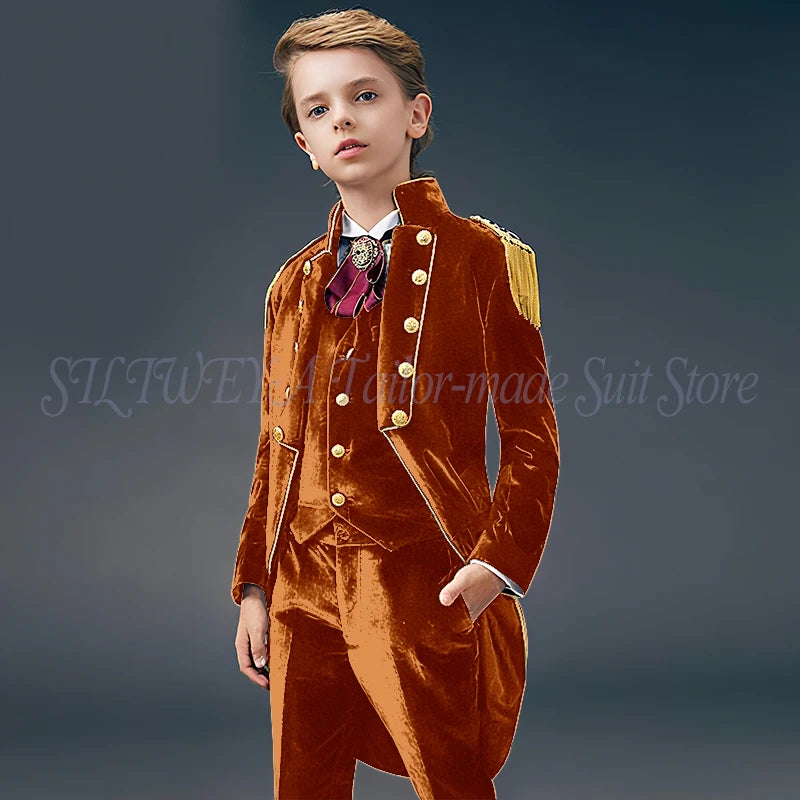 Blue Suede Slim Fit Boys' Suit Three Piece Set 2023 New Unique Tassels Design Children's Gentleman Handsome Clothing костю
