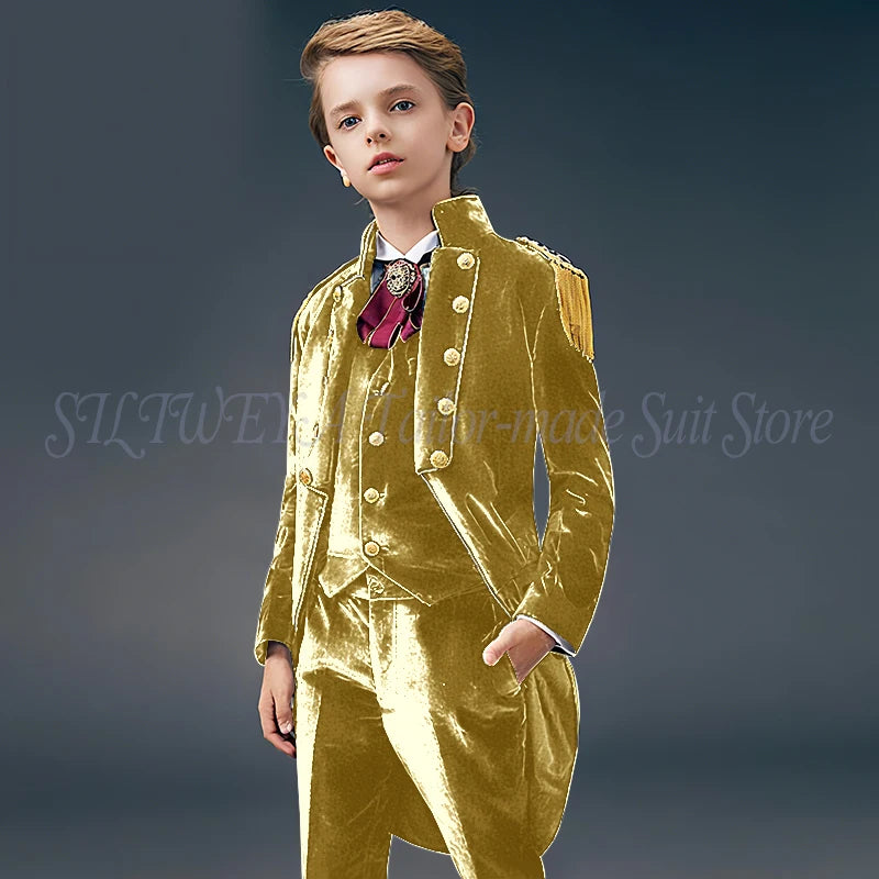 Blue Suede Slim Fit Boys' Suit Three Piece Set 2023 New Unique Tassels Design Children's Gentleman Handsome Clothing костю