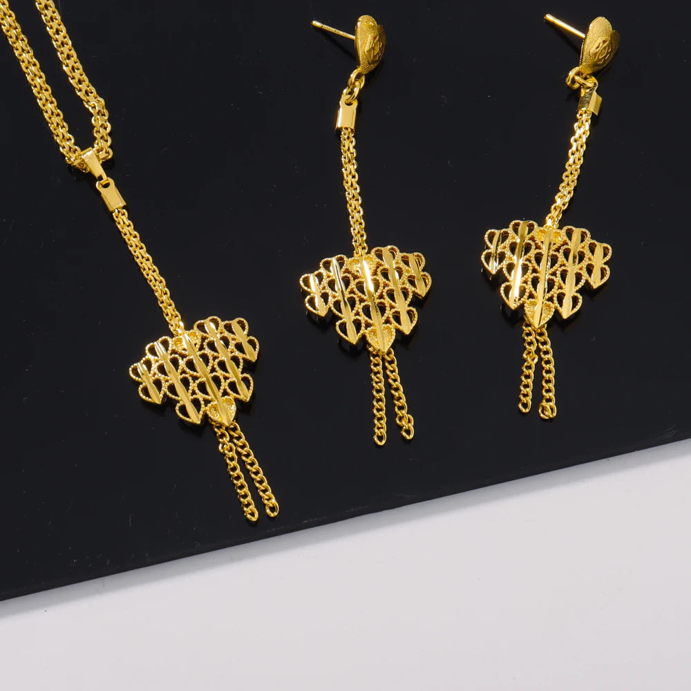Gold-Plated Necklace Earrings Jewelry Set For Woman Fashion Charms Party Bridal Weddings Engagement Jewellery Gift