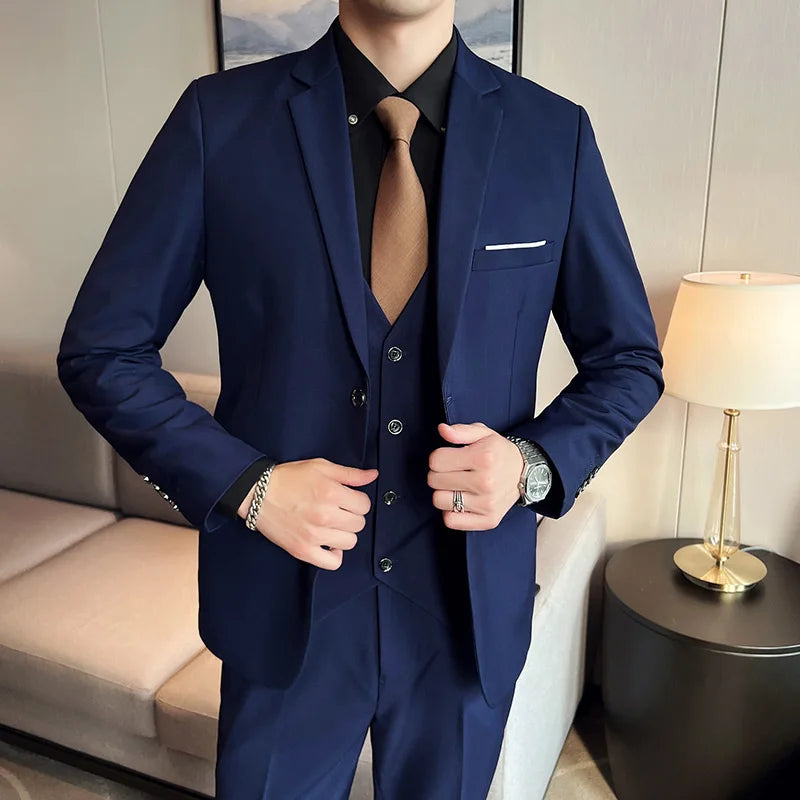 High quality fashion business casual (suit + vest + trousers) British style European and American wedding dress three-piece set