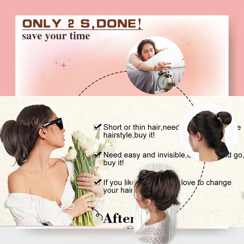 Short Ponytail Hair Bun Extensions Straight Hair Bun Synthetic Messy Bun Hairpieces Elastic Easy Scrunchies for Women