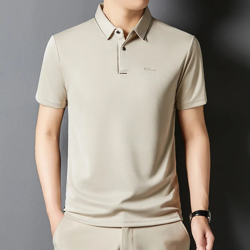 Men's Polo Shirt Seamless Premium Luxury Cool Fabric Business Casual Golf Slim Fit Blouse Collar Tshirt Anti Wrinkle Men Tee