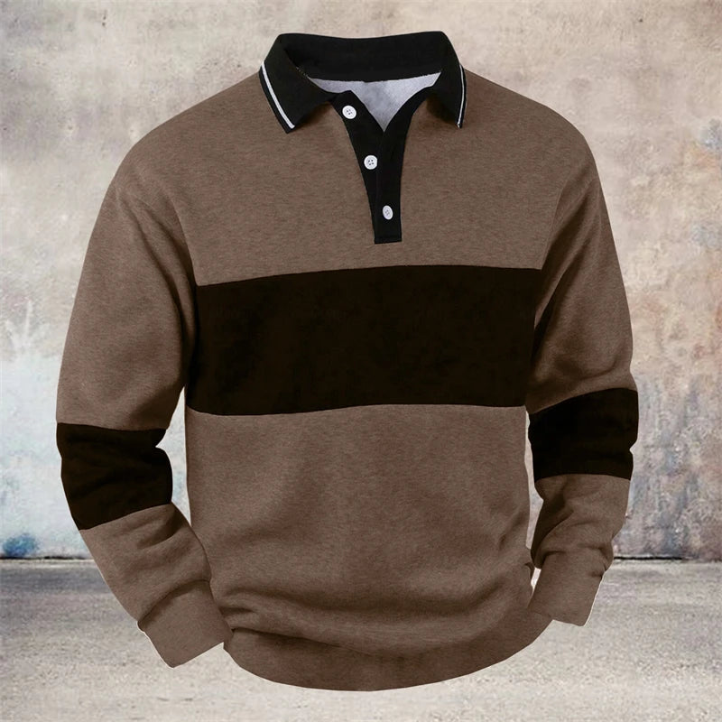 Simple Striped Long Sleeve Polo Shirts For Men Fashion Trendy 3D Printed Golf Polo Shirt Casual Oversized Lapel Button Tops