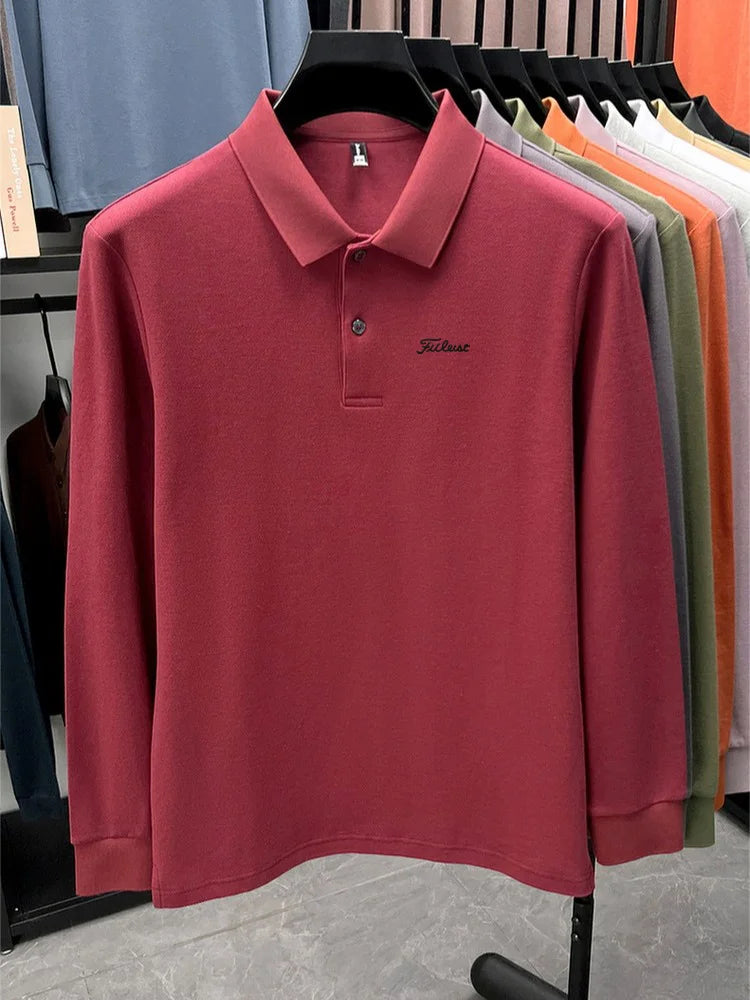 Golf brand Polo shirt long sleeved fashionable printed men's top spring new 100% cotton skin friendly comfortable casual T-shirt
