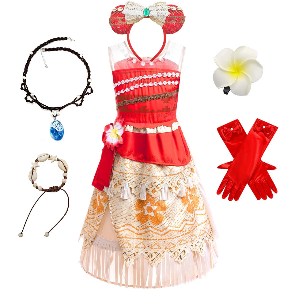 Moana Dress Cosplay Princess Costume Kids Vaiana Print Vestidos Girls Birthday Halloween Carnival Party Outfits Children Clothes