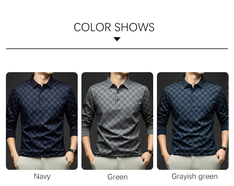 Polo Shirts for Man Autumn Business Slim Fit Long Sleeve T Shirt Men New Casual Loose Pullover Plaid Men Tops & Tees