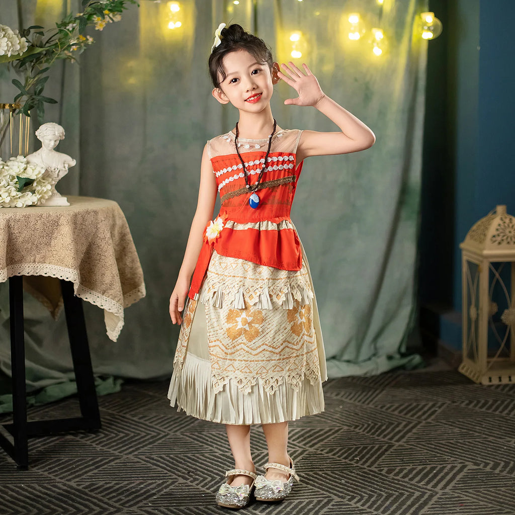 Moana Dress Cosplay Princess Costume Kids Vaiana Print Vestidos Girls Birthday Halloween Carnival Party Outfits Children Clothes
