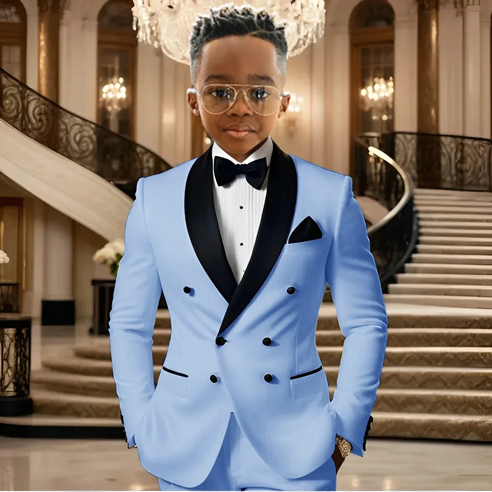 Boy Suits for Wedding Tuxedos with Black Shawl Lapel Double Breasted Mint Kids Wear Two Pieces Slim Flit Prom Party Blazer