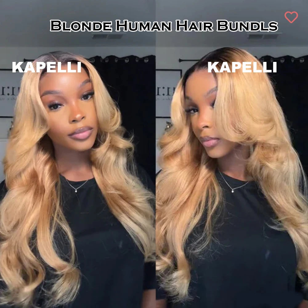 Honey Blonde Human Hair Bundles Body Wave Bundles Human Hair 1 3 4 Brazilian Human Hair Extensions 100% Remy Bundles Deal