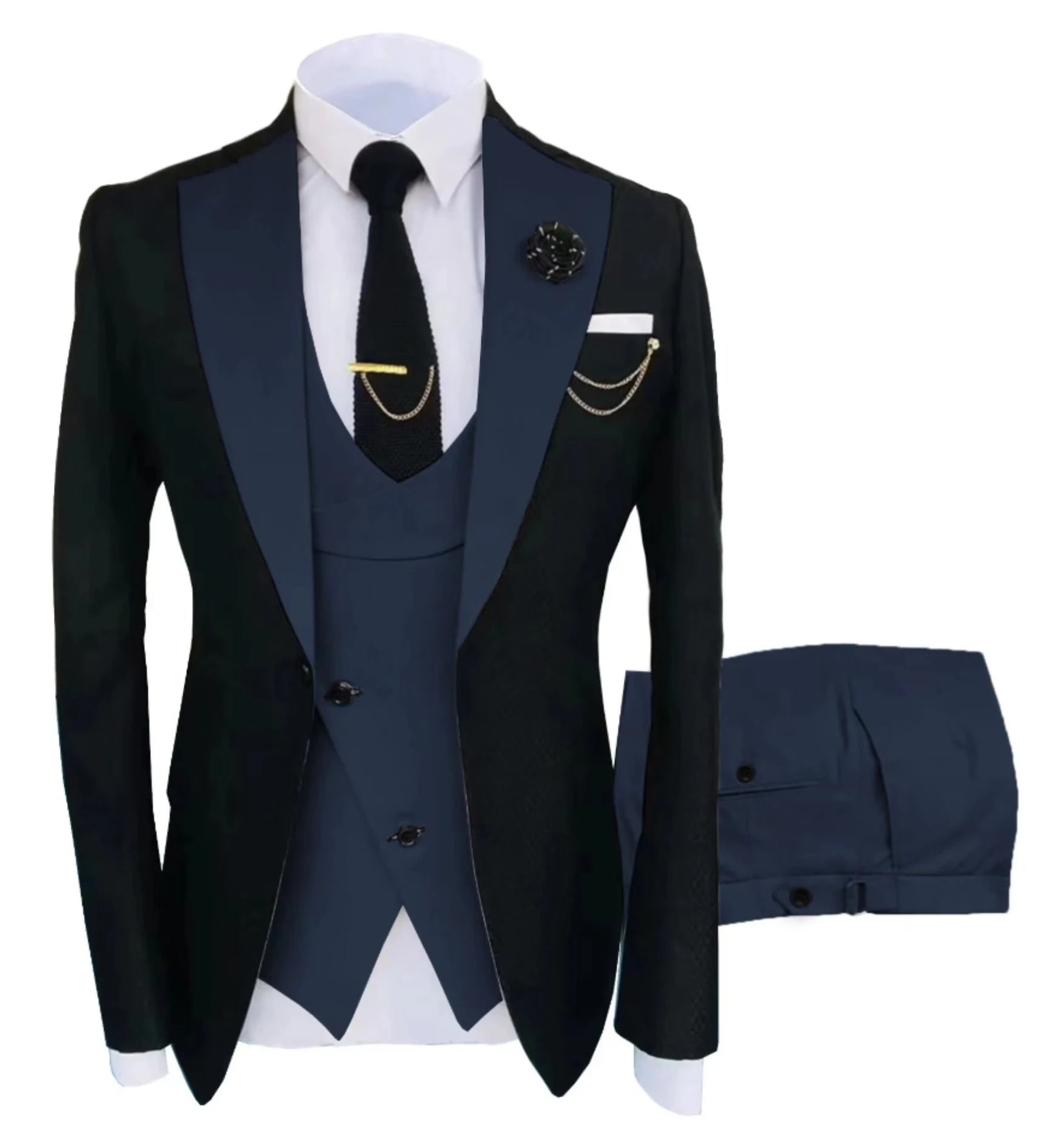 Men's Suit for Wedding 3 Pieces Blazer Vest and Pants Set Fitted Tuxedo for Groomsmen Adult Costume Summer Beach Wedding Parties