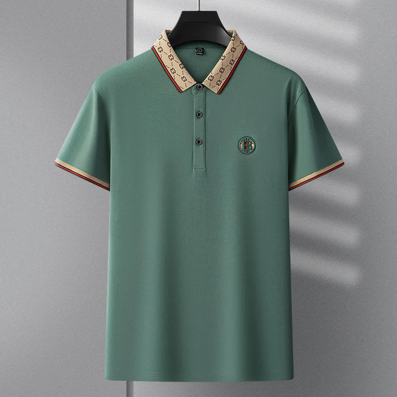 Men's short sleeved summer polo shirt high-end design exquisite smooth silk breathable wrinkle resistant hot selling T-shirt