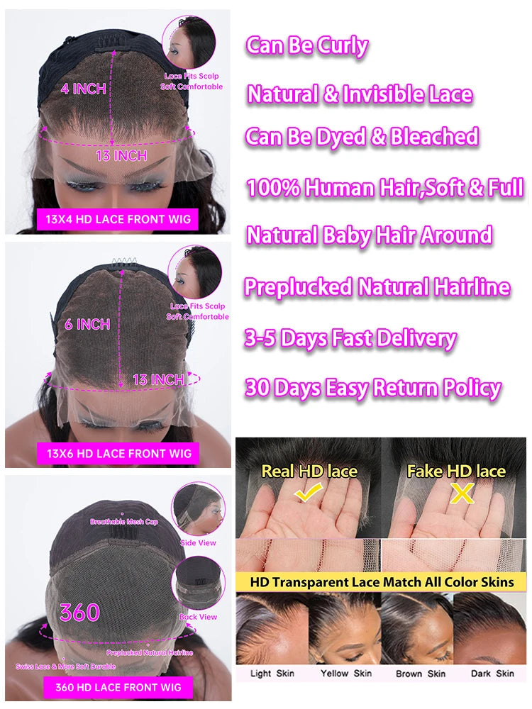 30 40 Inch Bone Straight 13x6 13x4 Transparent HD Lace Frontal Human Hair Wig Brazilian 360 Full Lace Front Wigs For Black Women