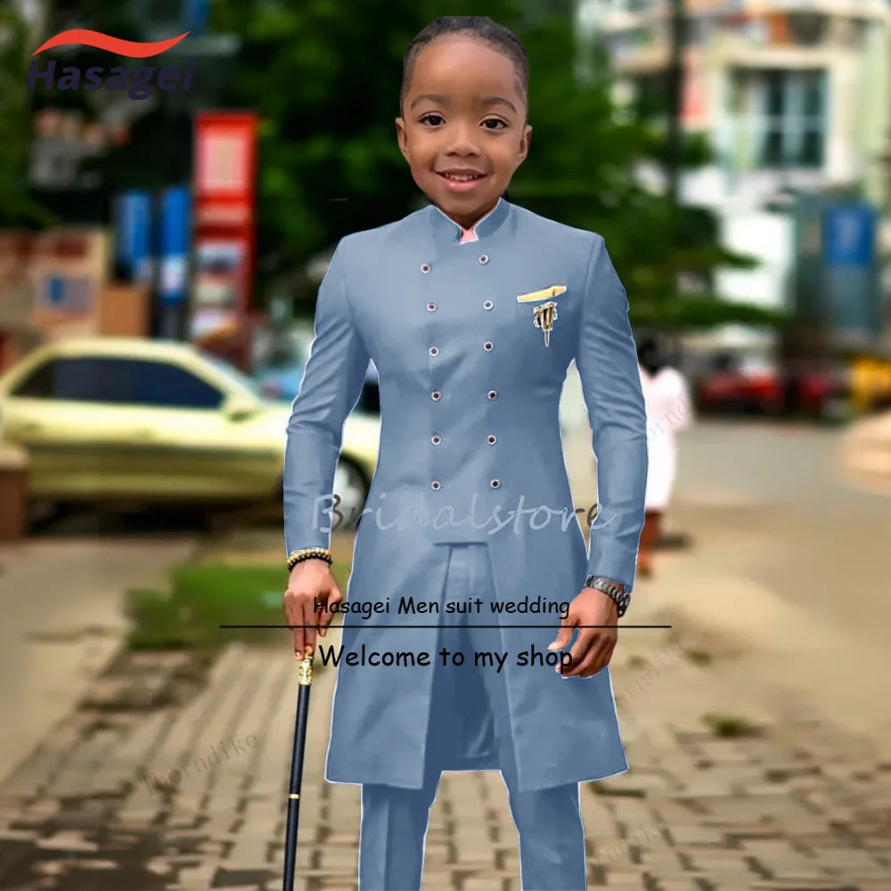 Burgundy Boys Suit 2 Piece Double Breasted Jacket Wedding Kids Tuxedo Long Blazer Formal Party Performance Wear