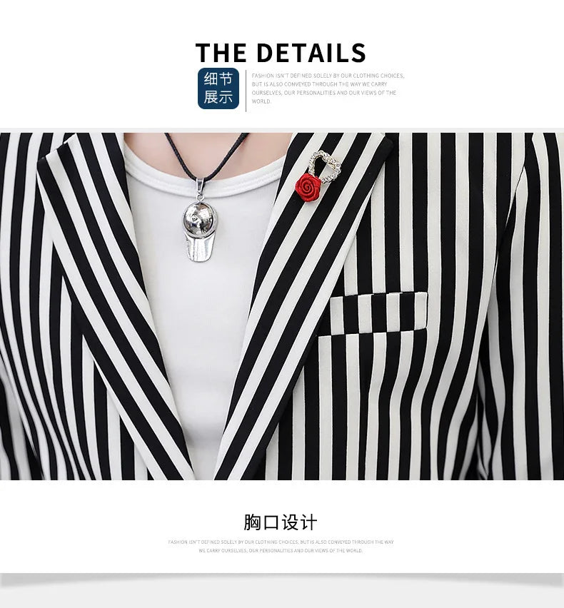 Mens Blazer Jacket 2022 New Suit Male Casual Korean Style Trendy Slim Striped Student Small Suit Jacket Hair Stylist Single Top