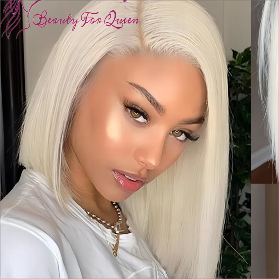 Brazilian 13x4 Colored Human Hair Wig White Straight Short Bob Cosplay Transparent HD Lace Frontal Wigs For Women Pre Plucked
