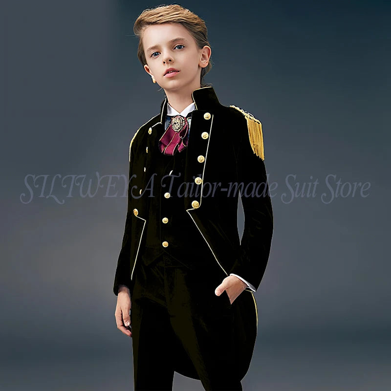 Blue Suede Slim Fit Boys' Suit Three Piece Set 2023 New Unique Tassels Design Children's Gentleman Handsome Clothing костю