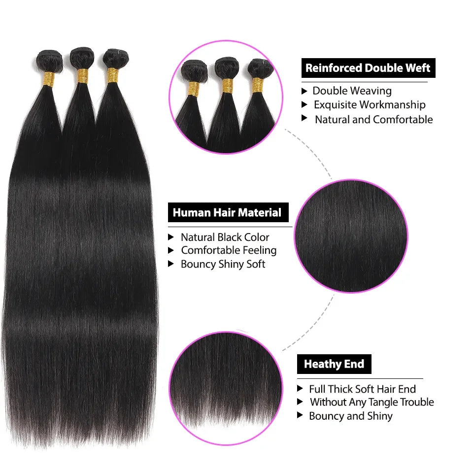 Peruvian 100% Human Hair Straight Bundles Weave Natural Color 1/2/3/4 Bundles Deal 8-30 Inch Bundle Hair Extensions Fow Momen