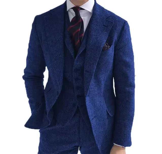 Blazer For Men Designs Brown Tweed Suit Men Vintage Winter Formal Wedding Suits For Men Men's Classic Suit 3 Pieces Men Suit