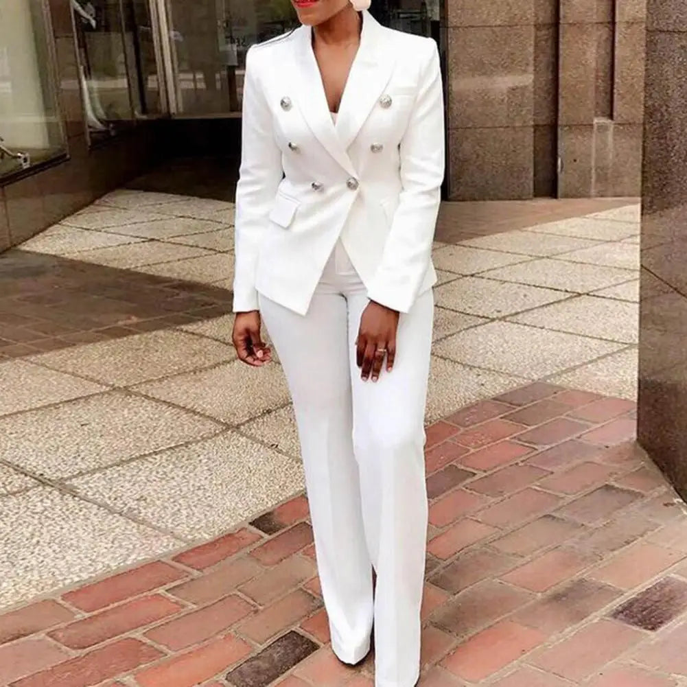 Women Blazer Suits Two 2 Pcs Sale Casual Slim Button Blazer Coats& Button Fitness Slim Full Blazer Pant Sets