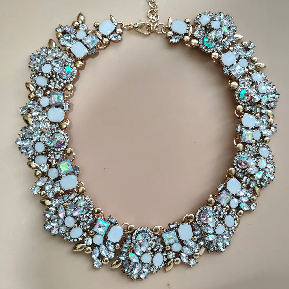 Elegant Jewellery Gifts for Her Women's Vintage Statement Earrings and Large Crystal Rhinestone Choker Necklace Jewelry Set