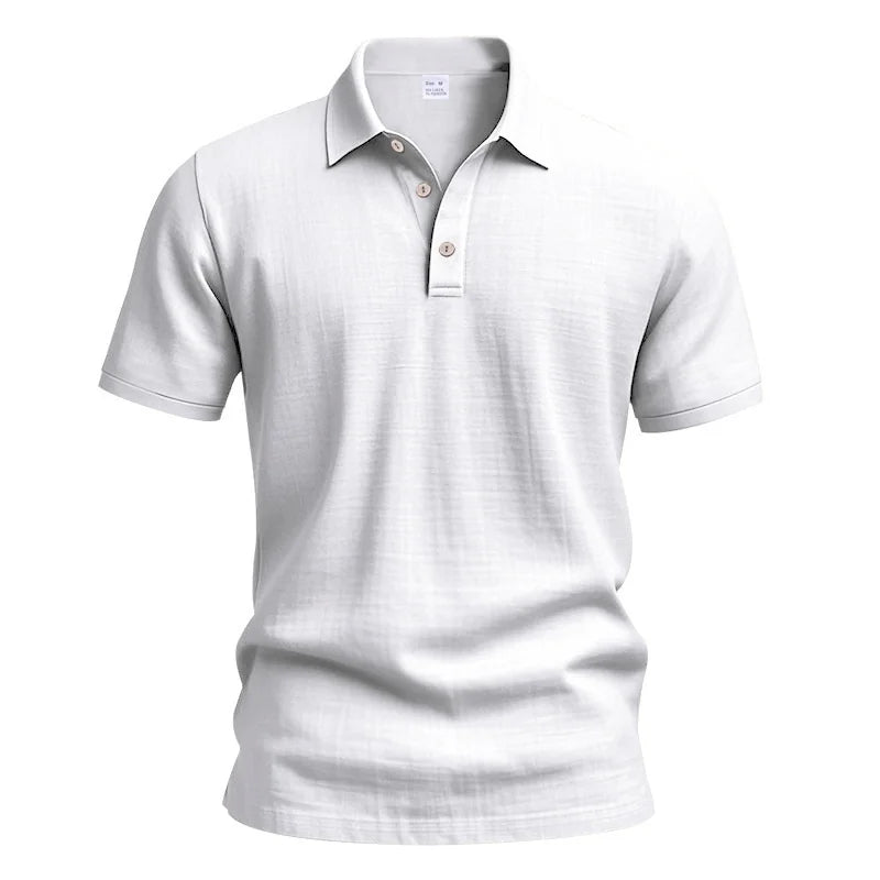 High-Quality Cotton Linen Short-Sleeved POLO Shirt Men Casual Loose Comfortable Shirt summer tees Button turn-down collar tops