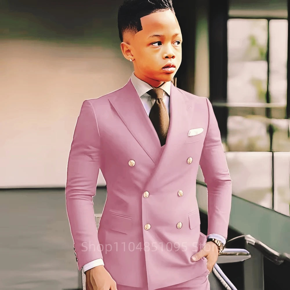 Elegant Boys Suits Double Breasted Blazer Suit Peak Lapel Jacket Pants Wedding Party Formal Occasion Kid's Suits 2 Piece Set