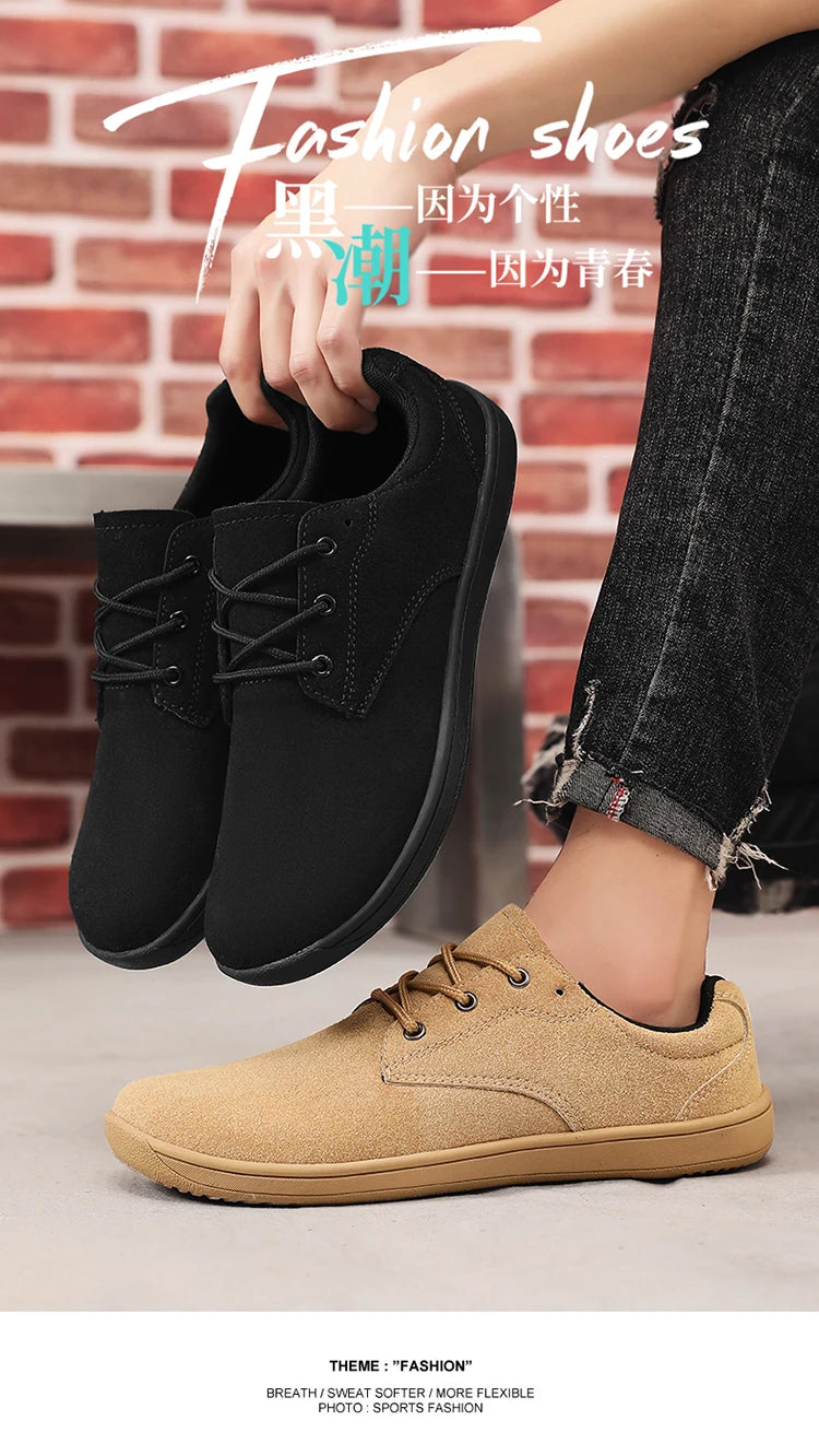 Wide Toe Barefoot Shoes for Men Outdoor Treking Sports Minimalist Walking Shoes Suede Waterproof Outdoor Men Travel Sneakers