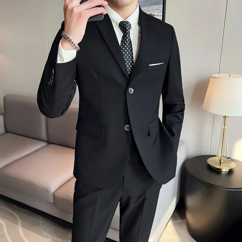 High quality fashion business casual (suit + vest + trousers) British style European and American wedding dress three-piece set