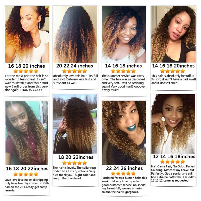 Ombre Human Hair Bundles 1B/4/30 Kinky Curly Hair Extensions Afro Curly Brazilian Ombre Remy 100% Human Hair Weave 1B/4/27 Color