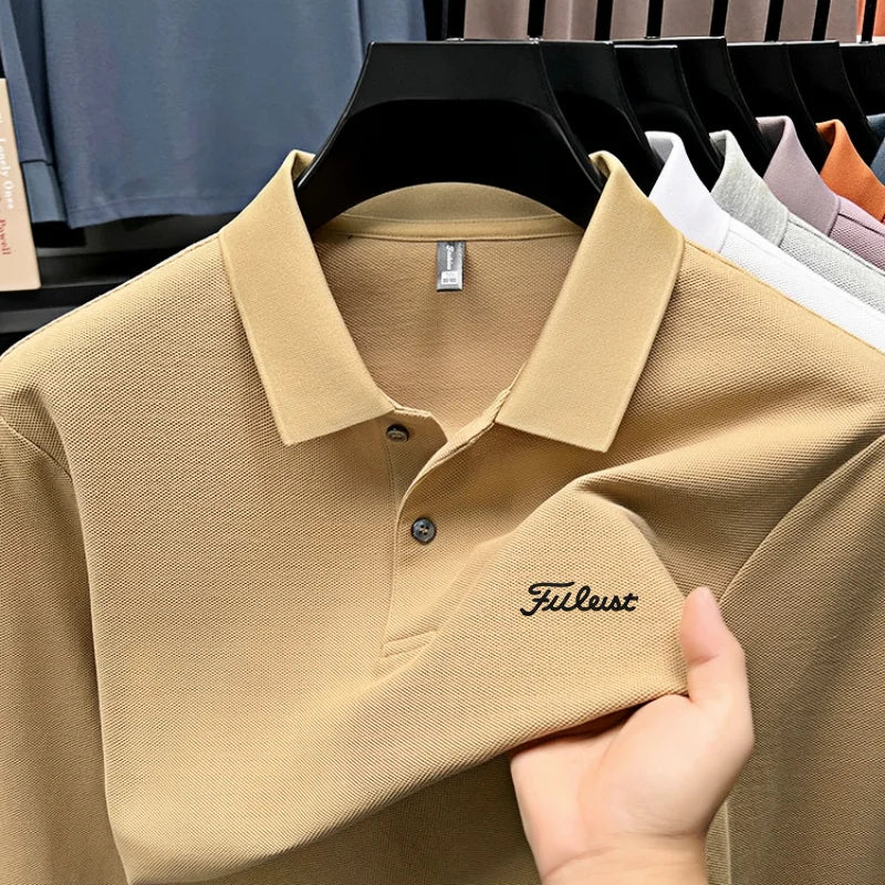 Golf brand Polo shirt long sleeved fashionable printed men's top spring new 100% cotton skin friendly comfortable casual T-shirt