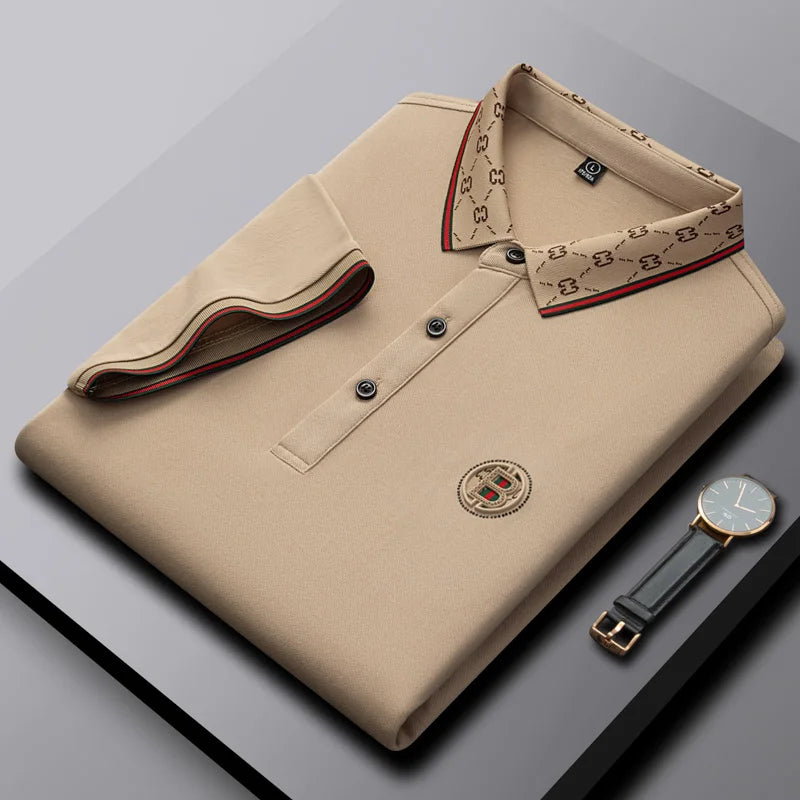 Men's short sleeved summer polo shirt high-end design exquisite smooth silk breathable wrinkle resistant hot selling T-shirt