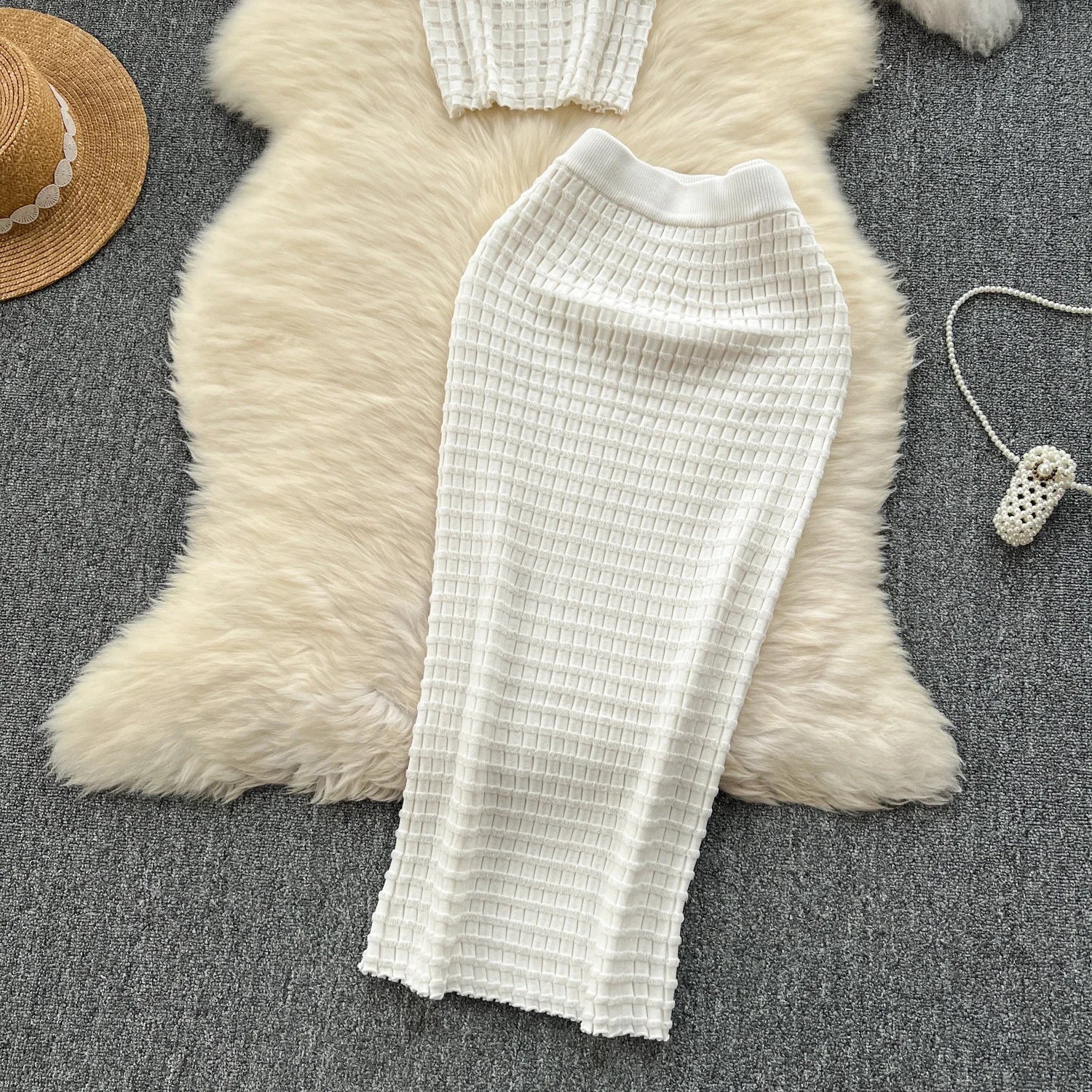 Summer Women Fashion Skirt Set Sexy Sleeveless Tank Tops High Waist Slim Long Saya Female Two Piece Suits Knit Solid Clothes