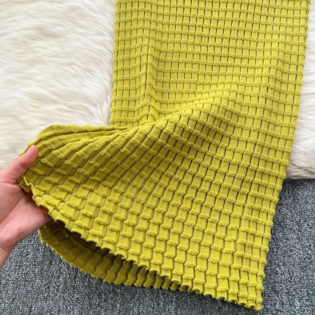 Summer Women Fashion Skirt Set Sexy Sleeveless Tank Tops High Waist Slim Long Saya Female Two Piece Suits Knit Solid Clothes